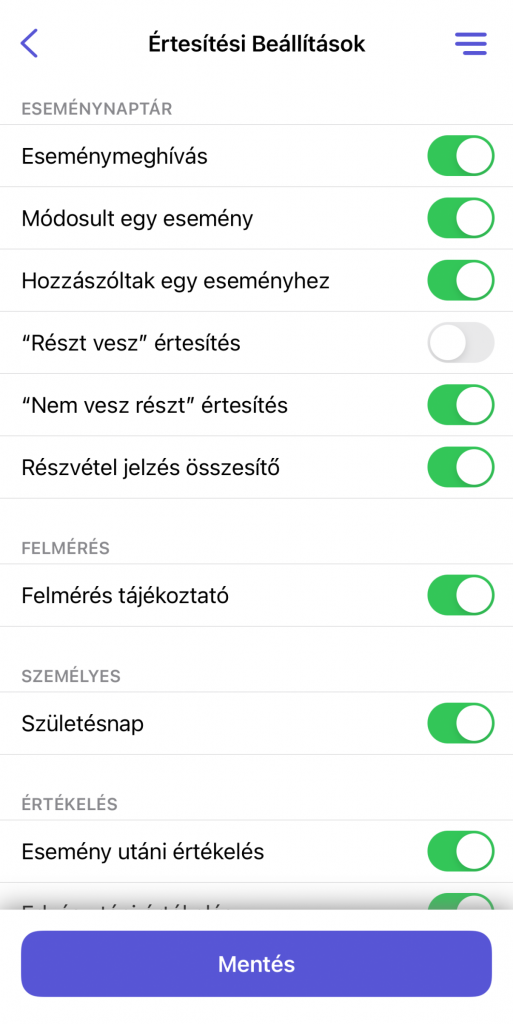 Esemény értesítőinek beállítása mobilappban